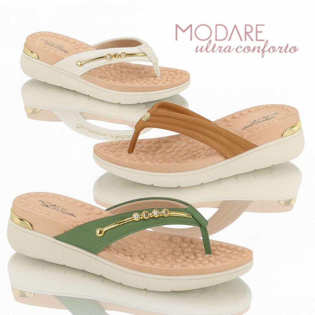 Tamanco Modare Gold Ultraconforto Chinelo Salto Anabela Sandalia Anatomico Fascite Plantar Esporao