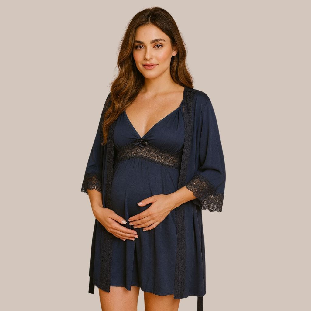 KIT Camisola Amamentação Maternidade e Pós Parto + Robe em Microfibra com Renda. em Oferta na Shopee