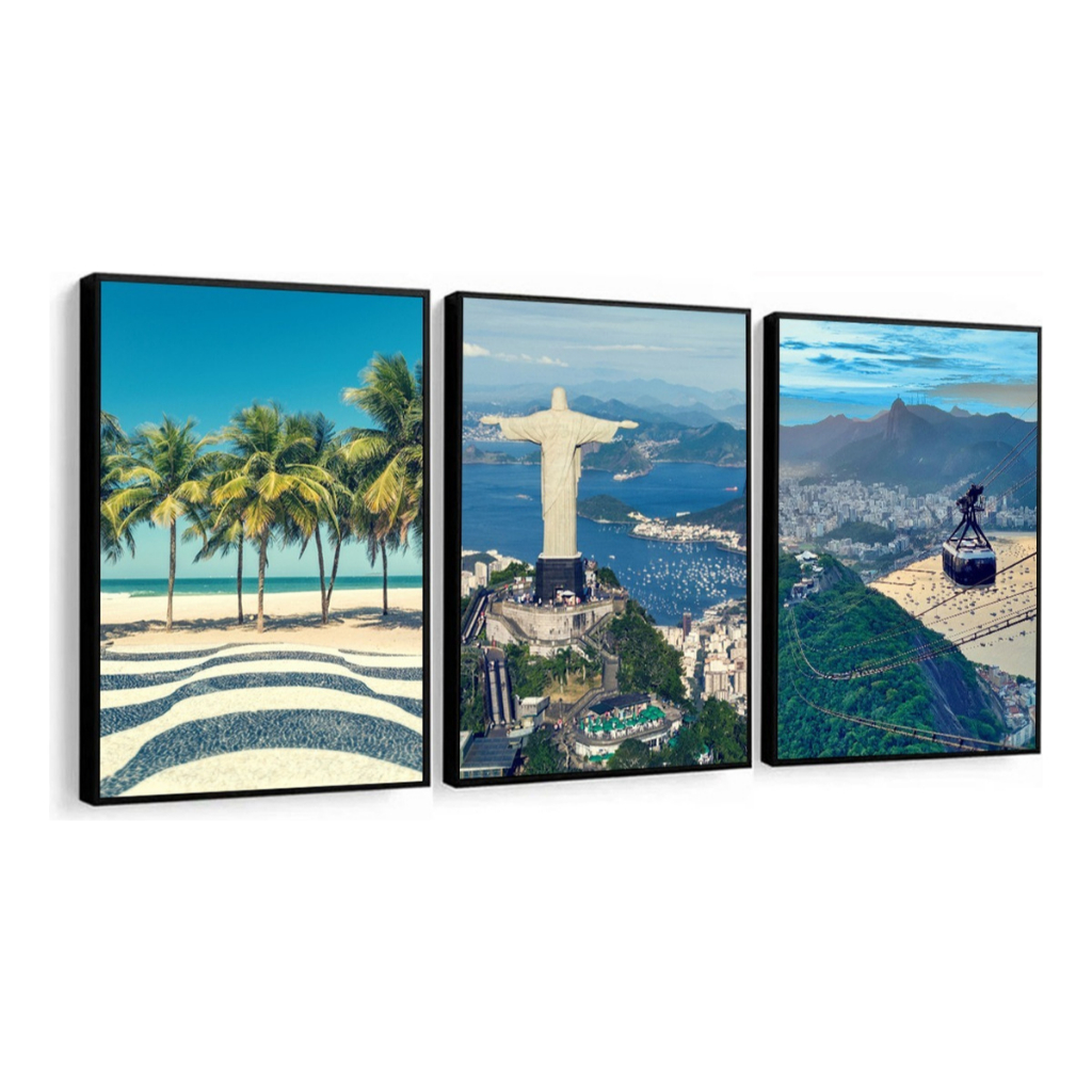 Quadros Decorativos Cidade Rio Janeiro Cristo Bonde Copacabana cristo redentor Moldura