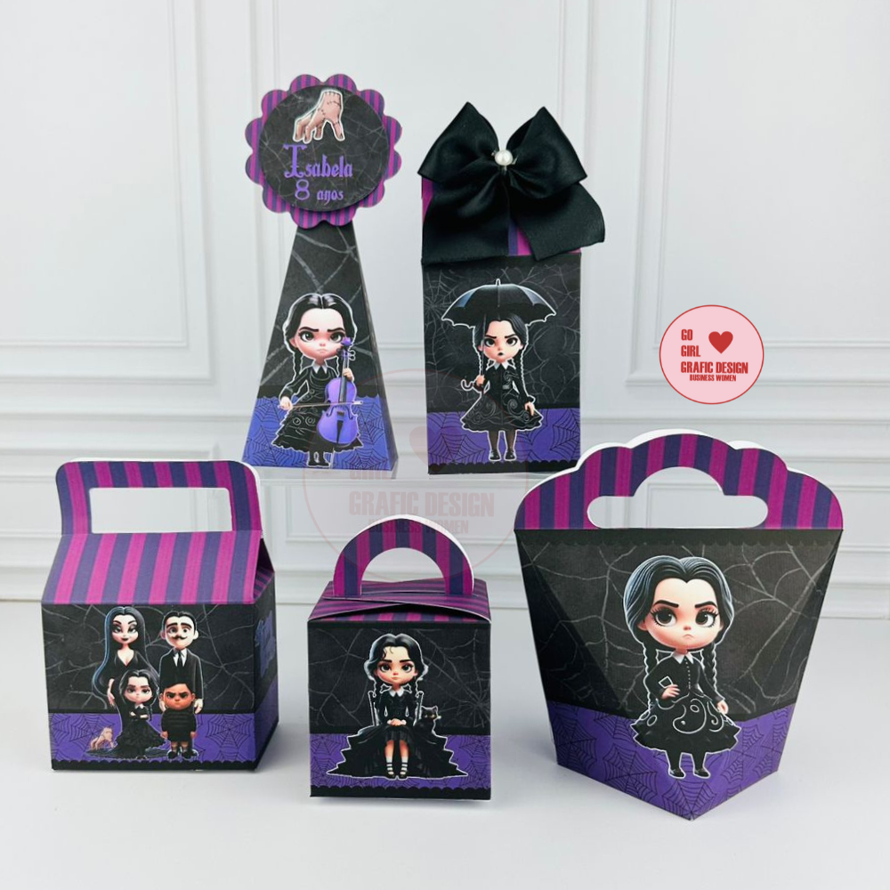 PEGUE E MONTE– Kit festa Lembrancinhas Personalizadas Wandinha - Caixinhas Personalizadas - Papelaria Personalizada