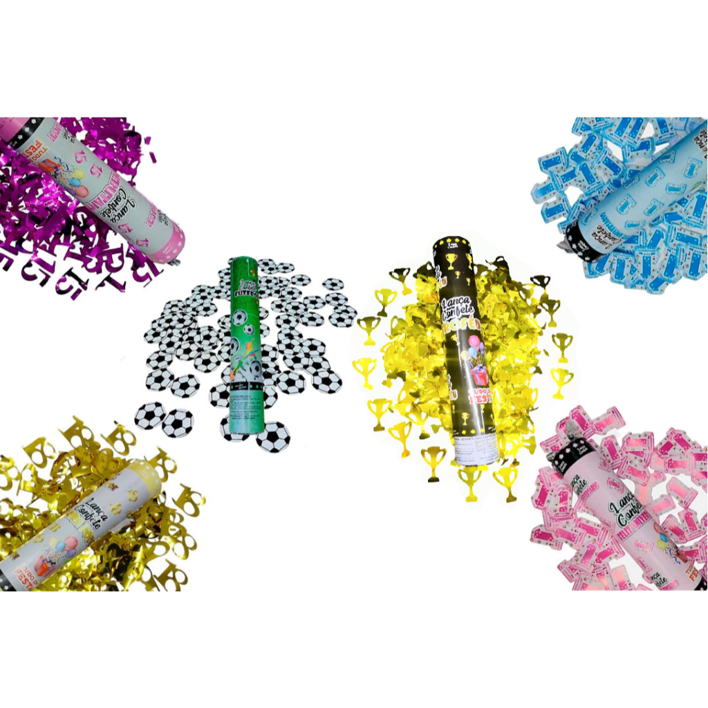 Kit 2 Lança confetes Temático, Festa 1 ano Menino e Menina, Futebol, 15 e 18 anos Troféu em Oferta na Shopee
