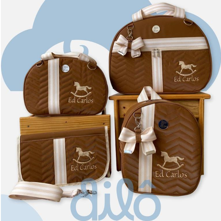 Conjunto de bolsa maternidade para bebê, modelo caramelo cavalinho. Kit personalizado luxo. em Oferta na Shopee