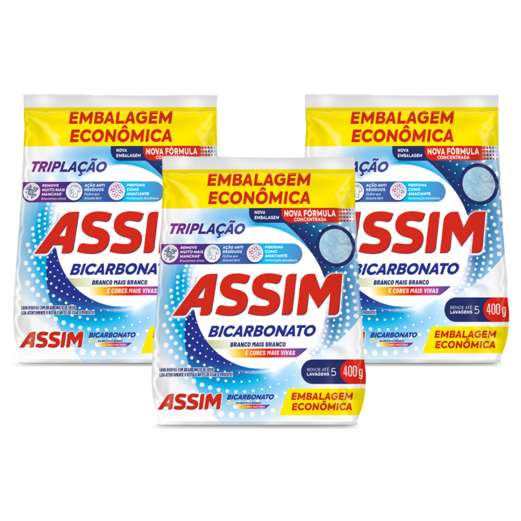 Kit com 3 Sabão em Pó Assim Triplação Emb. Econômica 400g