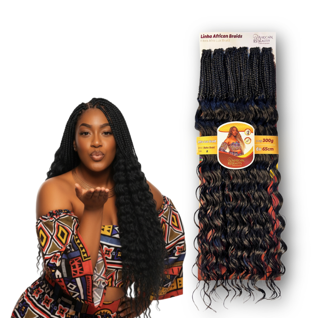 Aplique Cabelo Orgânico Boho Braid Afro Lux 65cm 300g 6 Telas Fibra Premium Cacheado Leve Para Tranças e Crochet Braid