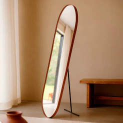 Espelho Corpo Inteiro Pílula Grande Geométrico 36x146 cm C/ Suporte De Chão Para Sala Quarto
