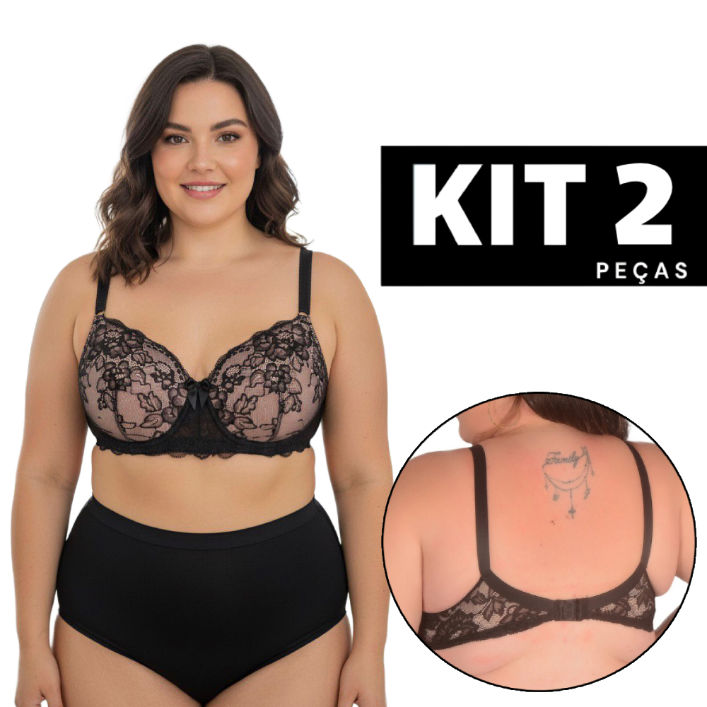 Kit 2 ou 1 Sutiã Plus Size Com Bojo Bicolor Rendado Alça Reforçada Confortável e Ajustável