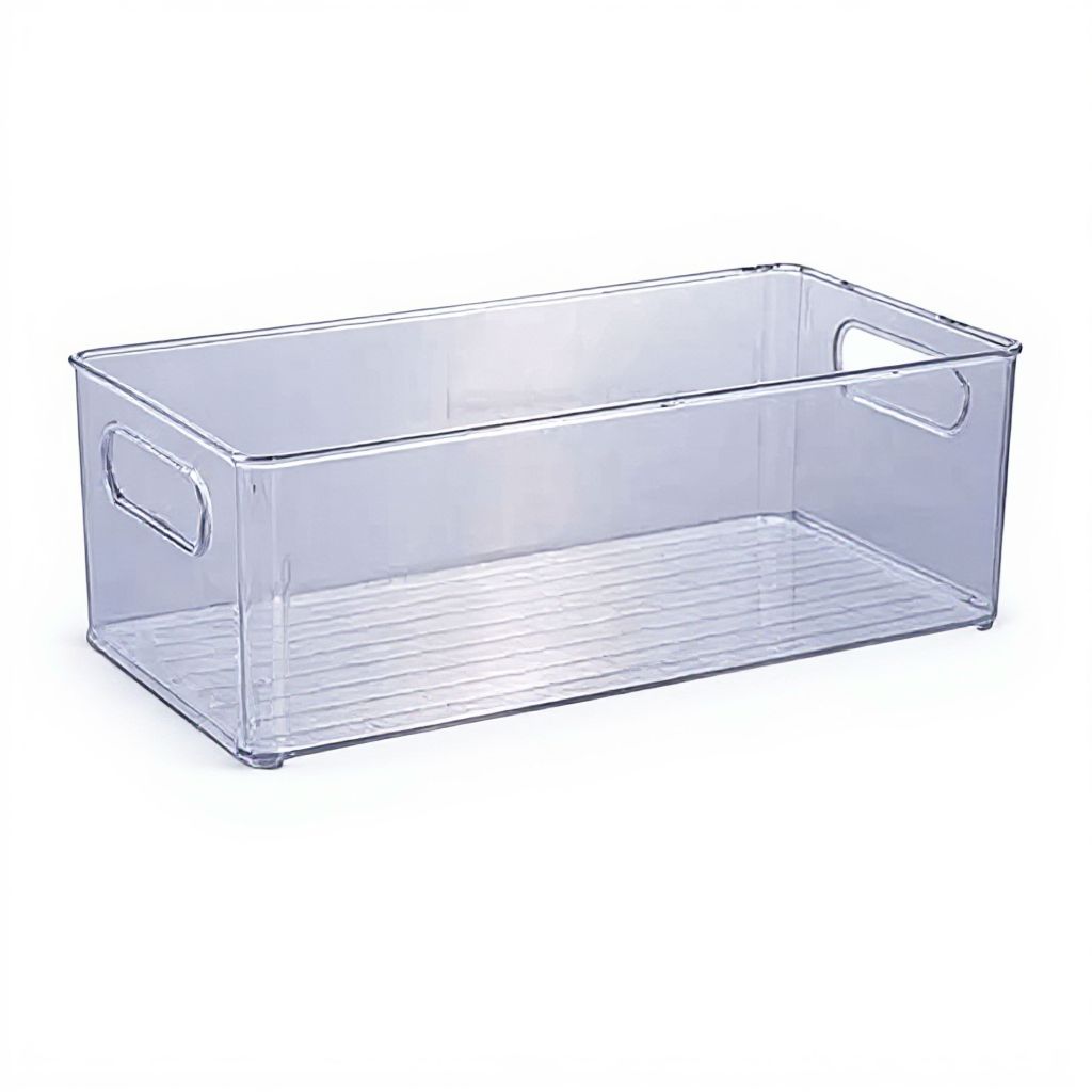 Organizador Multiuso Acrílico Transparente  25x10x7,5cm com Alças Resistente para Cozinha Banheiro Geladeira Escritório
