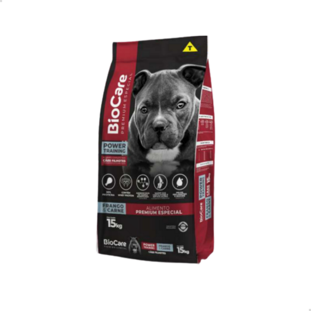 Ração Cachorro Premium Filhote 15Kg Power Training 30% Proteína Biocare Frango & Carne