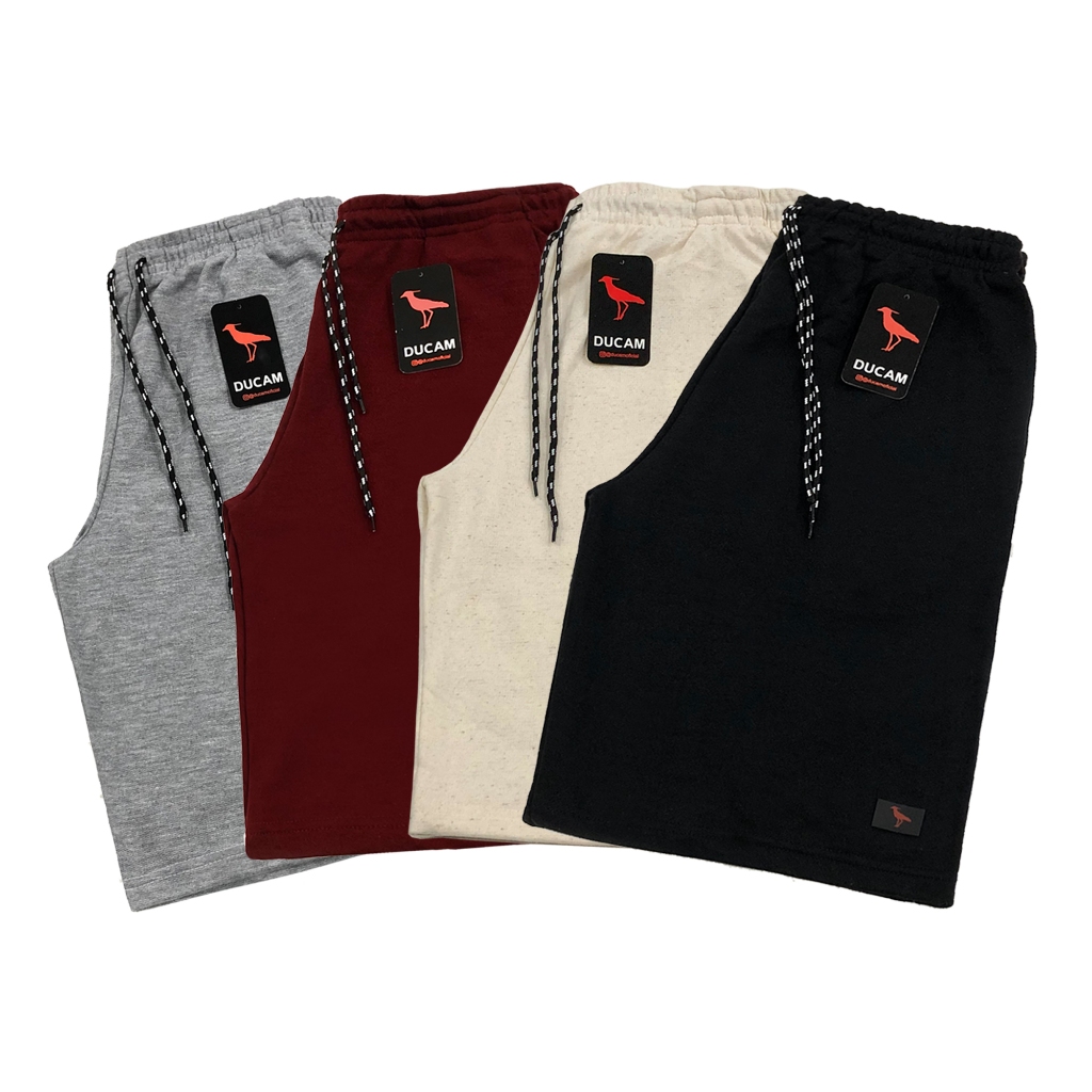 Kit 4 Bermudas Moletom Masculina Treino Algodão Poliéster Confortável Ducam Cores Lisas 2 Bolsos