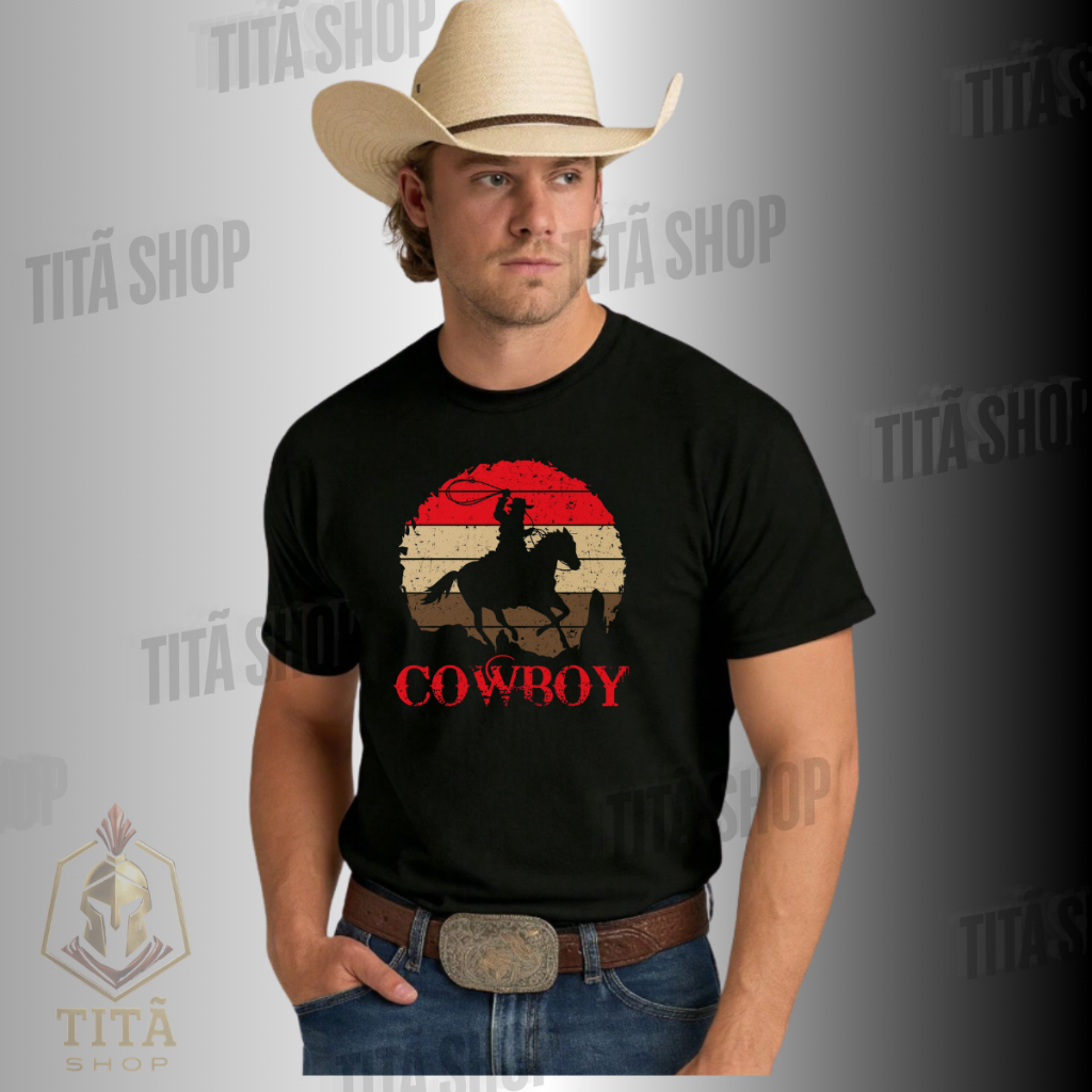 Camisa Camiseta Básica Estampada Cowboy Cavalo Laço 100% Algodão Barretos Promoção Envio Rápido em Oferta na Shopee