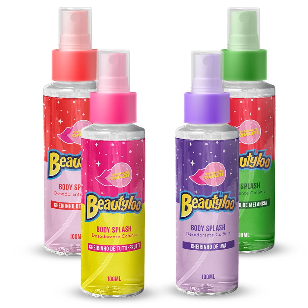 Kit 4 Body Splash Corporal Vegano Cheirinho de Chiclete Beautyloo Face Beautiful 100ml em Oferta na Shopee