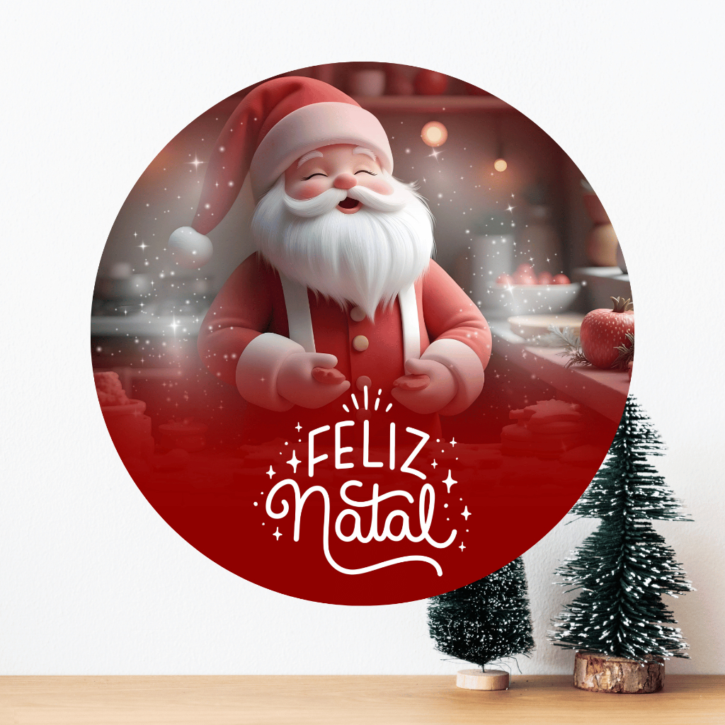 Capa Para Painel Redondo Natal Festa de Fim de Ano Decoração Feliz Natal Papai Noel Tecido Sublimado Boas Festas