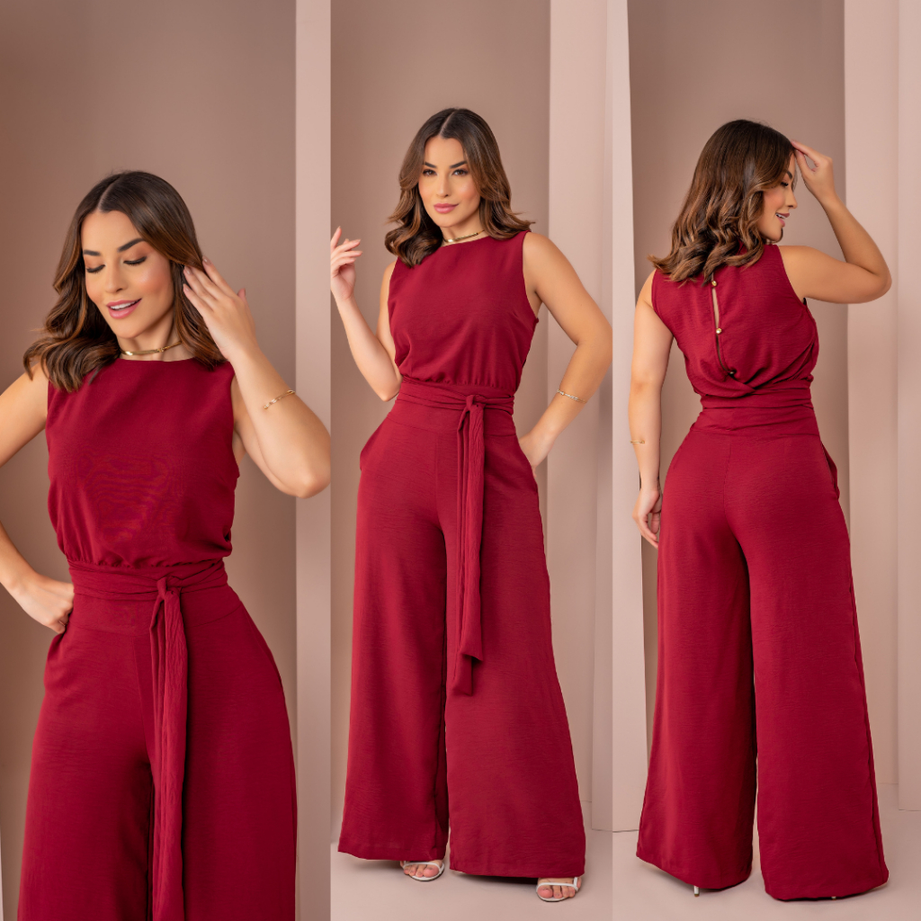 Conjunto Pantalona Duna Calça Pantalona e Blusa Regata com Amarração Frontal e Amarração na Frente em Oferta na Shopee