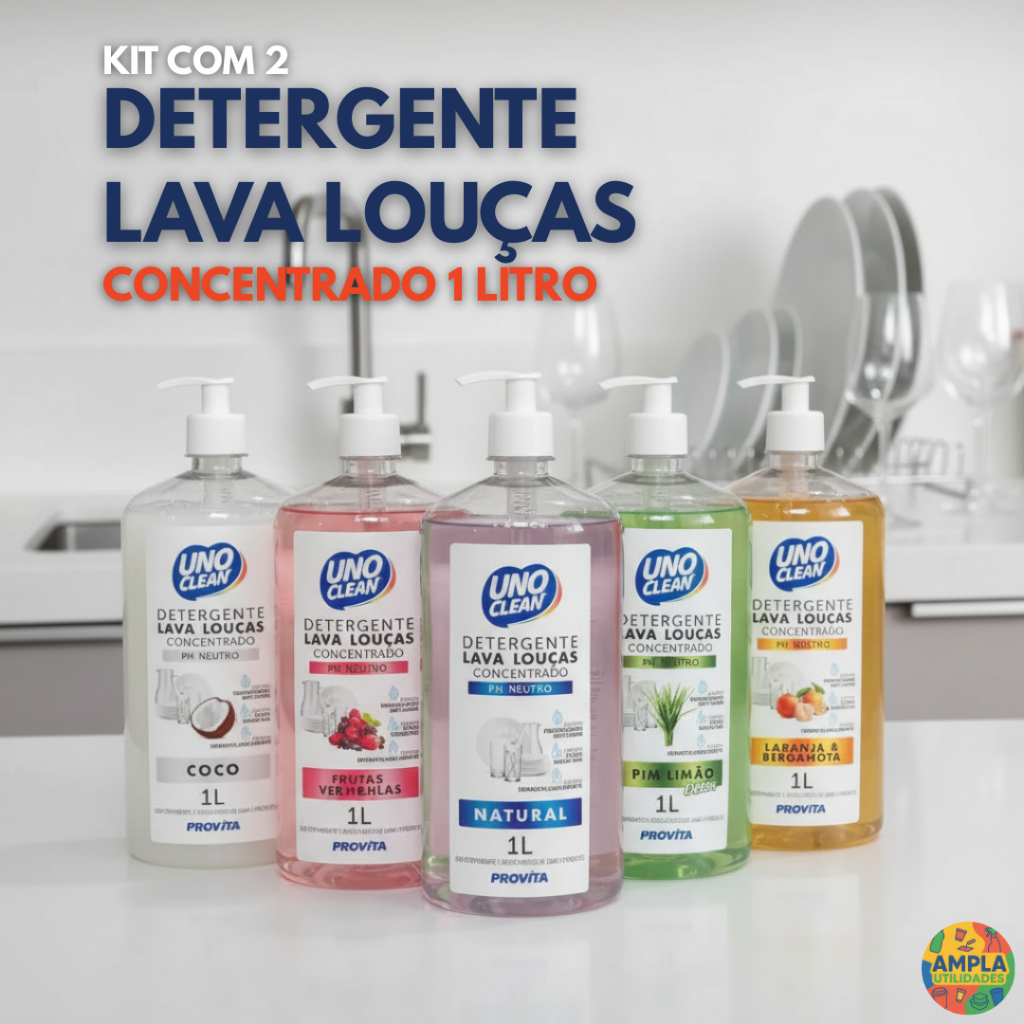 Kit 2 Detergentes Concentrados 1L - Tira Cheiro Forte e Desengordura | Rende Mais em Oferta na Shopee
