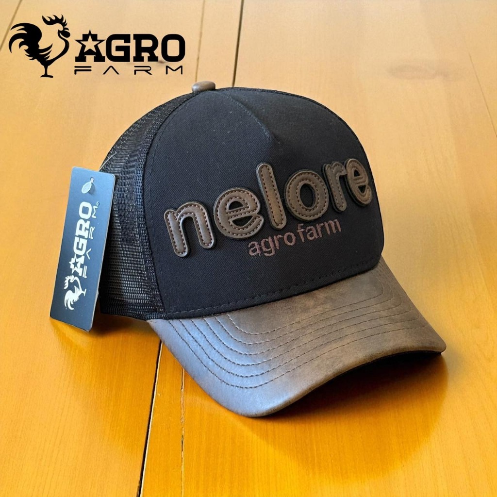 Boné Trucker Country Tela Americano Original Agro Farm Caps Nelore Couro