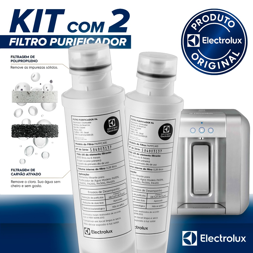 Kit 2 Filtro de Água Original Electrolux Purificador PA10N PA20G PA25G PA30G PA40G - A10677101
