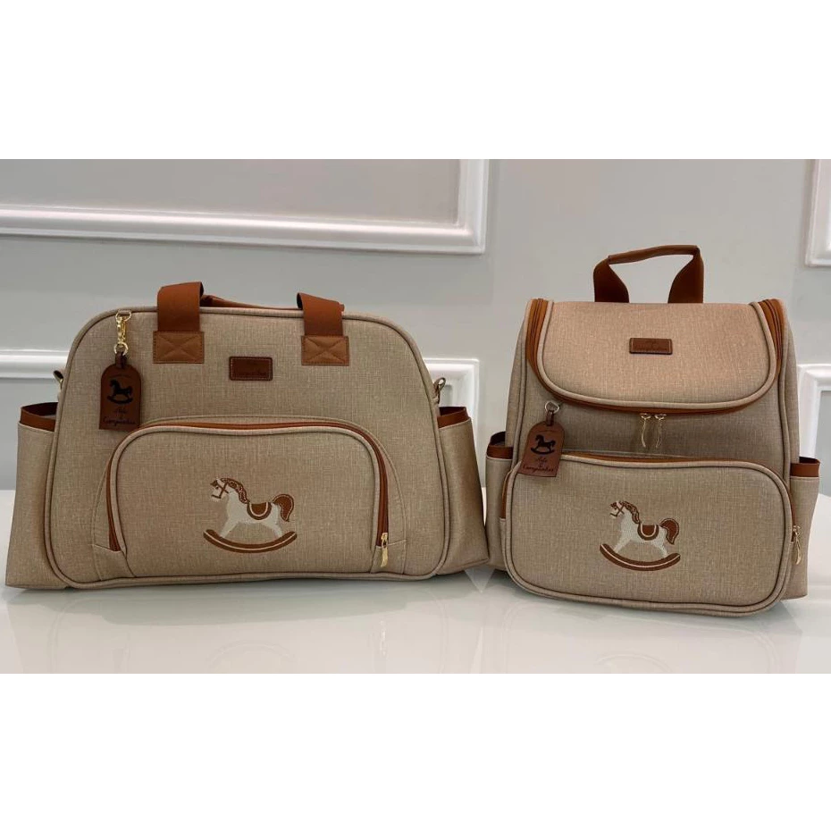 Kit Bolsa Maternidade e Mochila de Bebe Cavalinho Luxo Premium Arte& Companhia