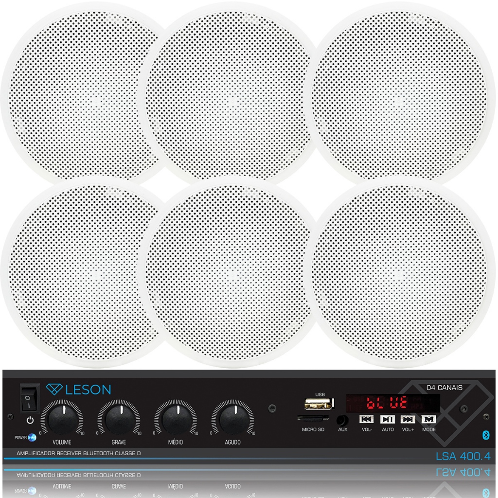 Kit Som Ambiente Amplificador Bluetooth Usb Sd Auxiliar  Fm + 6 Caixas de Embutir Arandelas Gesso Teto 6 Pol 55W 8 Ohms em Oferta na Shopee