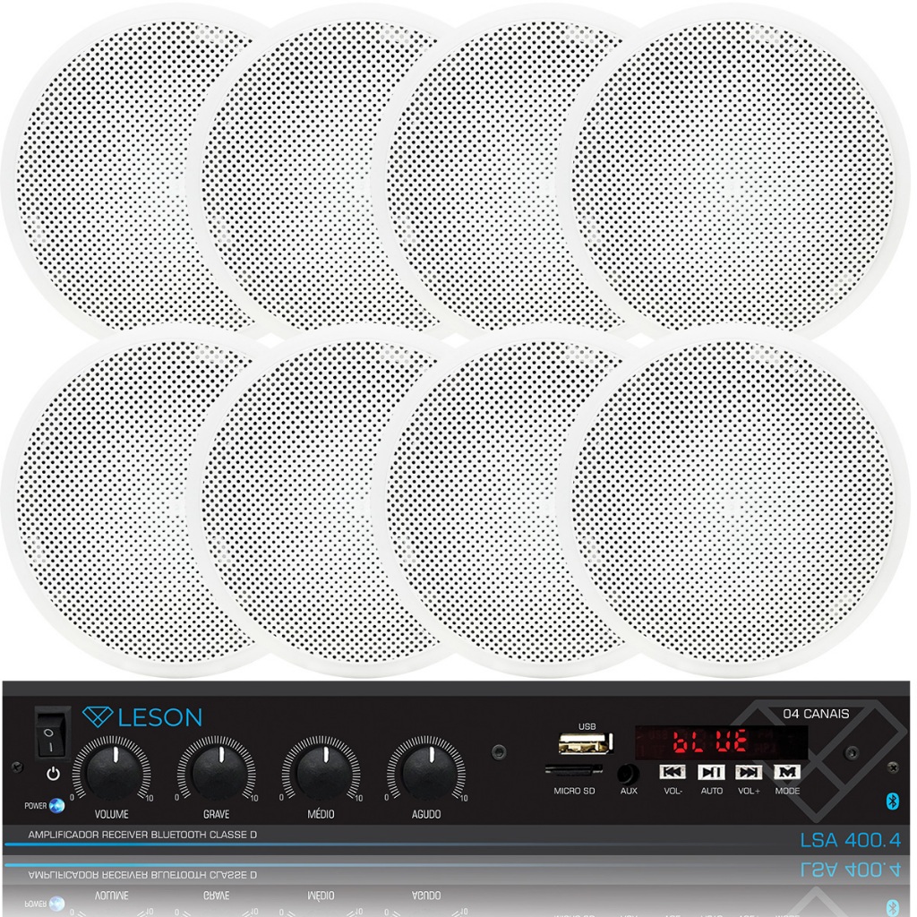 Kit Som Ambiente Amplificador Bluetooth Usb Sd Auxiliar  Fm +8 Caixas de Embutir Arandelas Gesso Teto 6 Pol 55W 8 Ohms em Oferta na Shopee