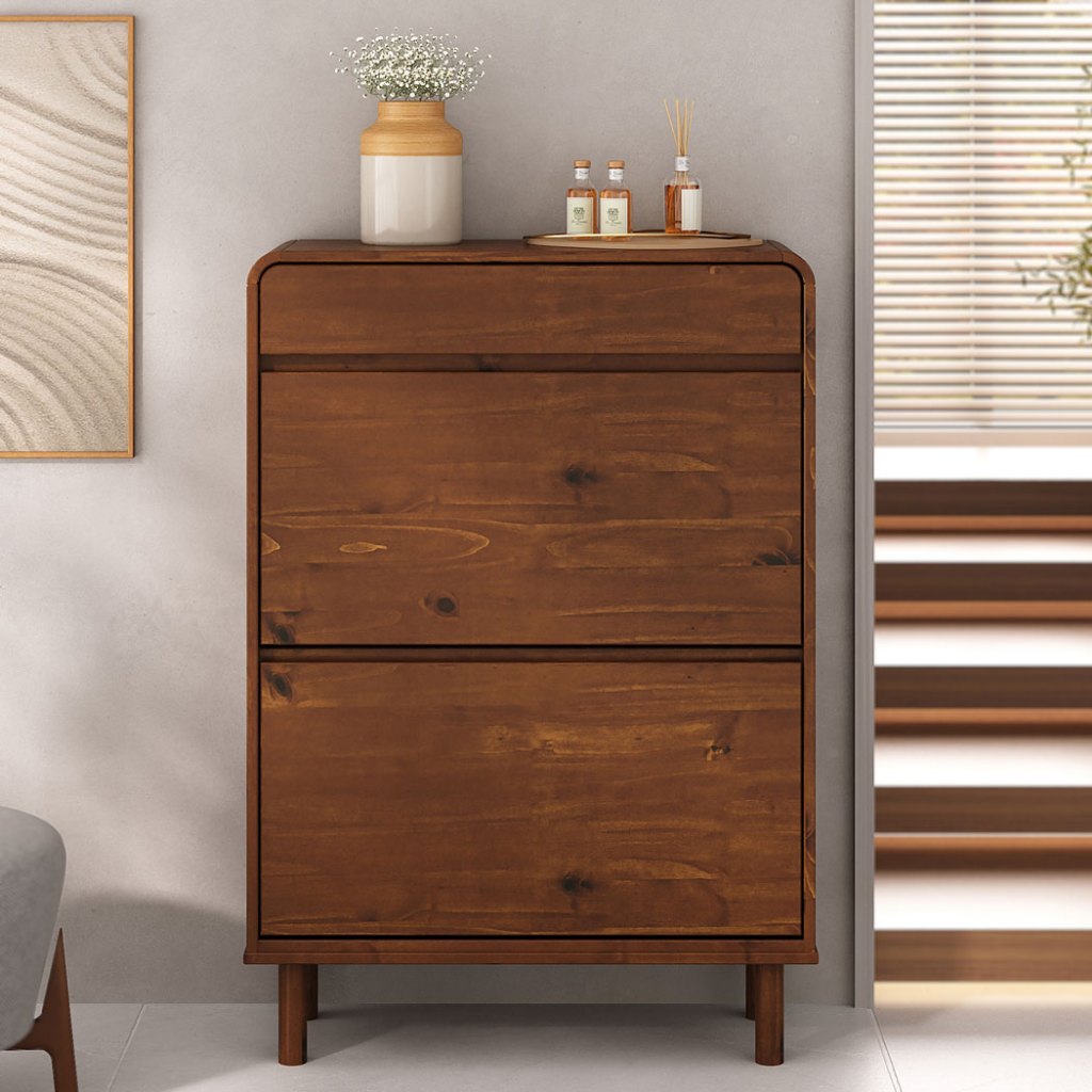 Sapateira Hall De Entrada Vertical Basculantes Com Gaveta Castanho Verniz Nael em Oferta na Shopee