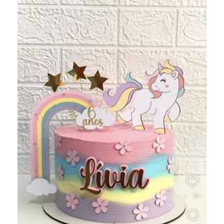 Topo de Bolo Unicórnio Personalizado 3D, festa Unicórnio em Oferta na Shopee