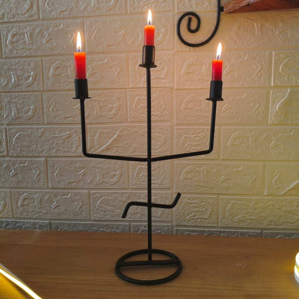 Porta Velas Candelabro Castiçal Artesanal em Ferro – Linha Umbanda Exu