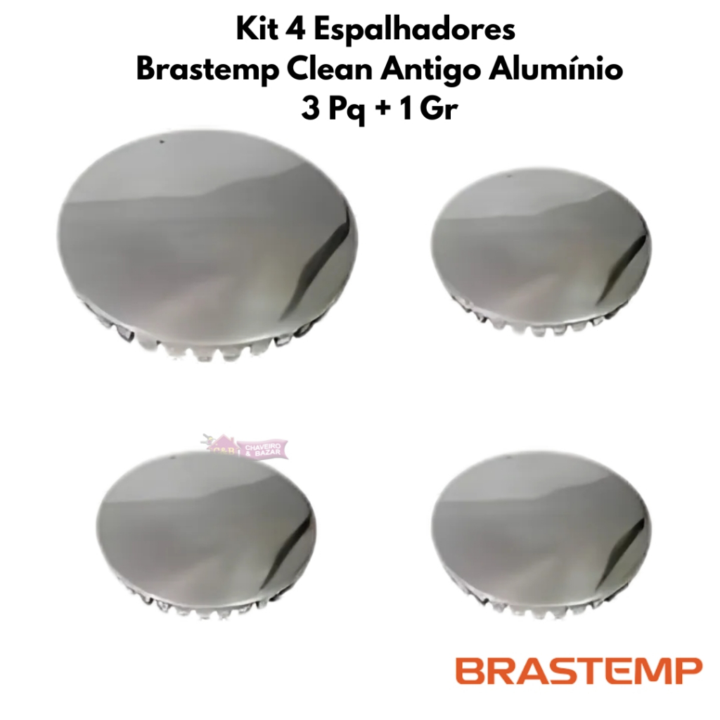 Kit 4 Espalhadores Fogão Brastemp Clean Antigo Alumínio 3Pq / 1Gr