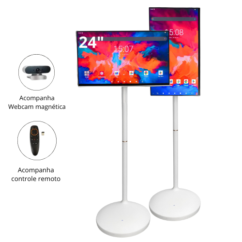 Monitor Touch 24″ Tela Interativa Full HD WiFi Webcam Magnética Pedestal Ajustável Controle Remoto