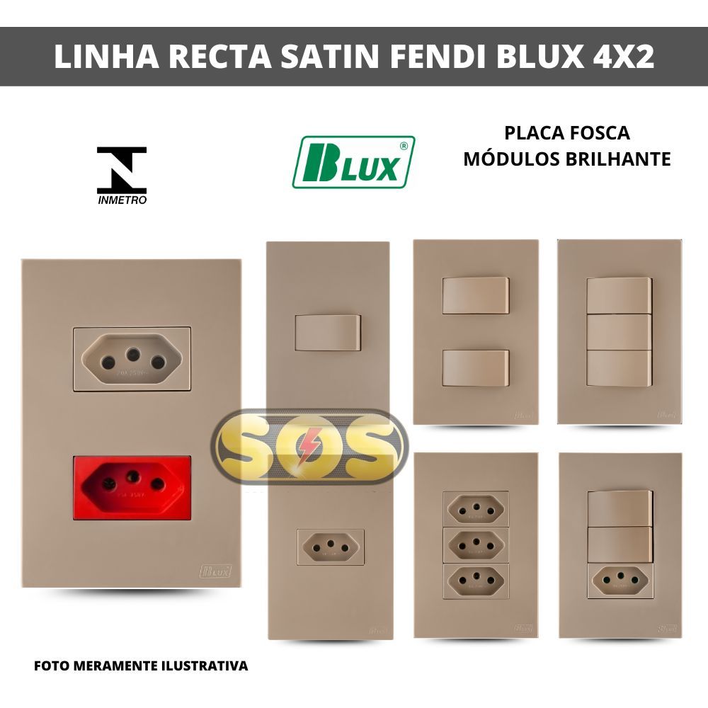 CONJUNTOS 4X2 BLUX TOMADAS 10A, 20A,  INTERRUPTORES, Rj45 OU Rj11 RECTA SATIN FENDI em Oferta na Shopee