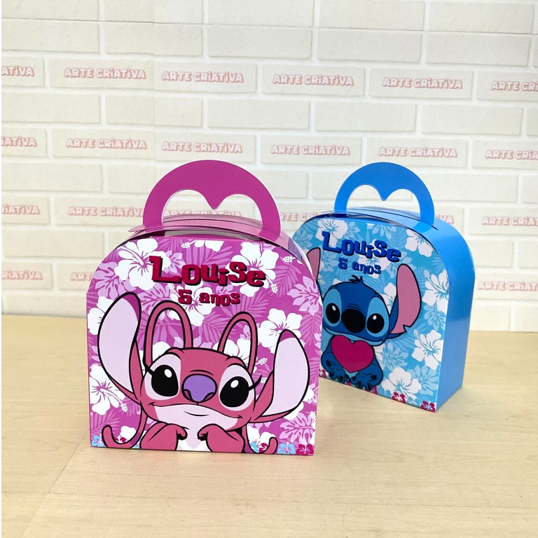 Lembrancinha Personalizada Caixinha Bolsa Pequena Stitch e Angel PEGUE E MONTE