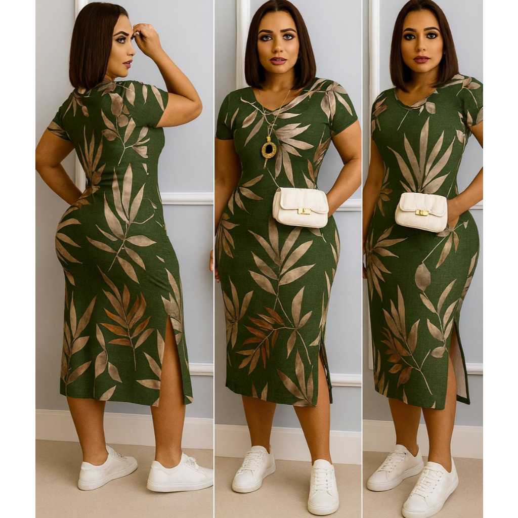 Vestido casual mais vendidos  fenda lateral MIDI de bolso  moda feminina  verão algodão festa tubinho