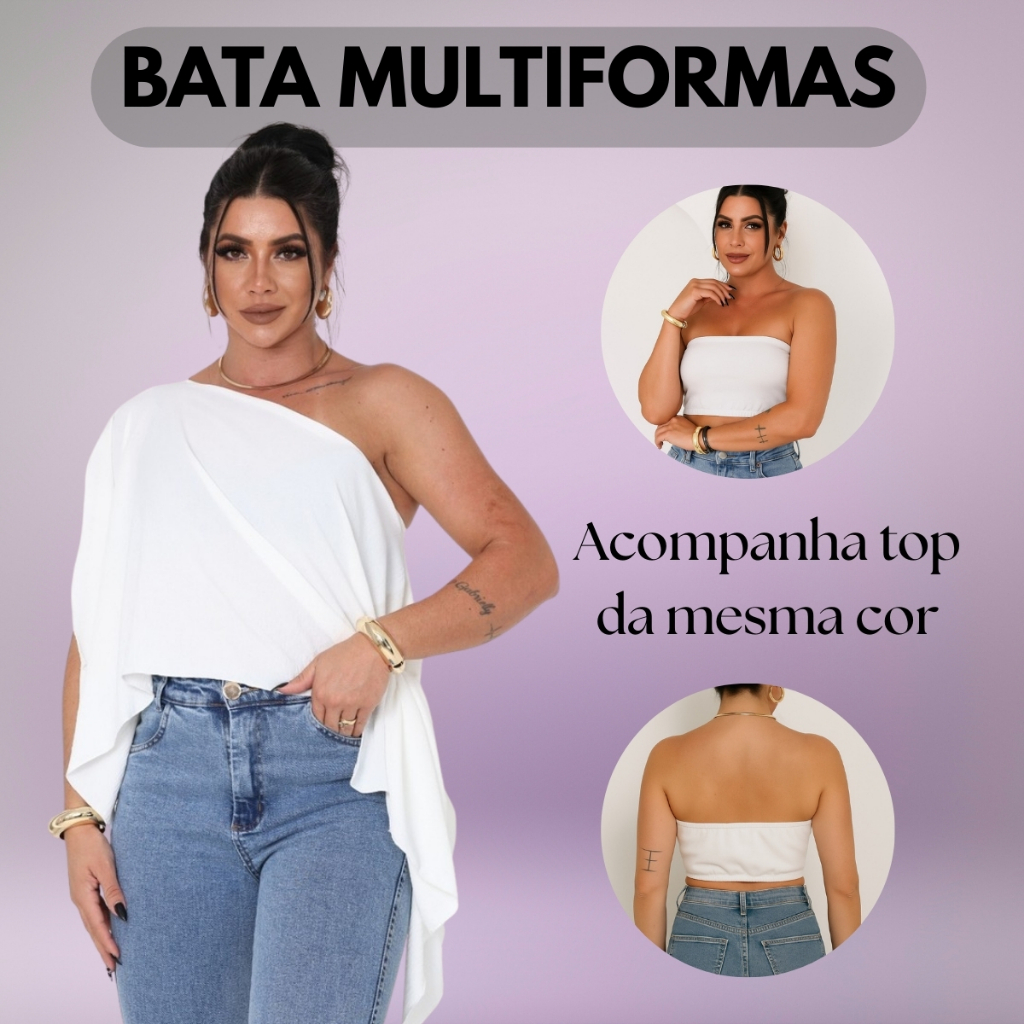 Blusa Feminina Bata Capa Multiformas Assimétrica Boho Com Top Moda Festa Elegante