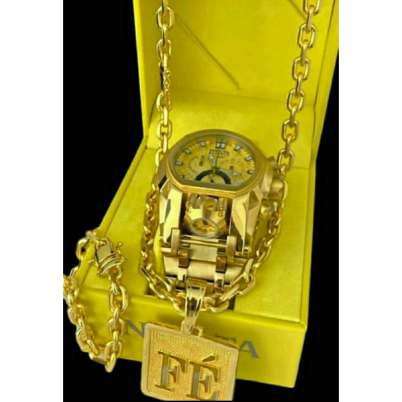 Relógio masculino invicta  + conjunto de colar  pingente e puseira prata