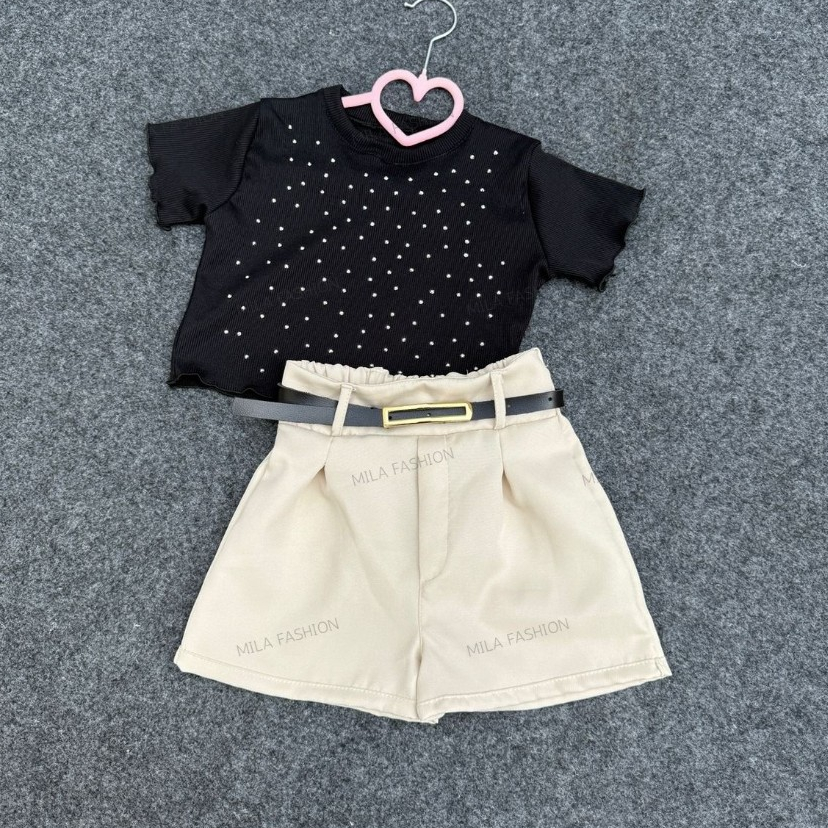 Conjunto Infantil Menina BLUSA Brilho Strass + Short e Cinto/ blusa pedraria moda primavera veraõ