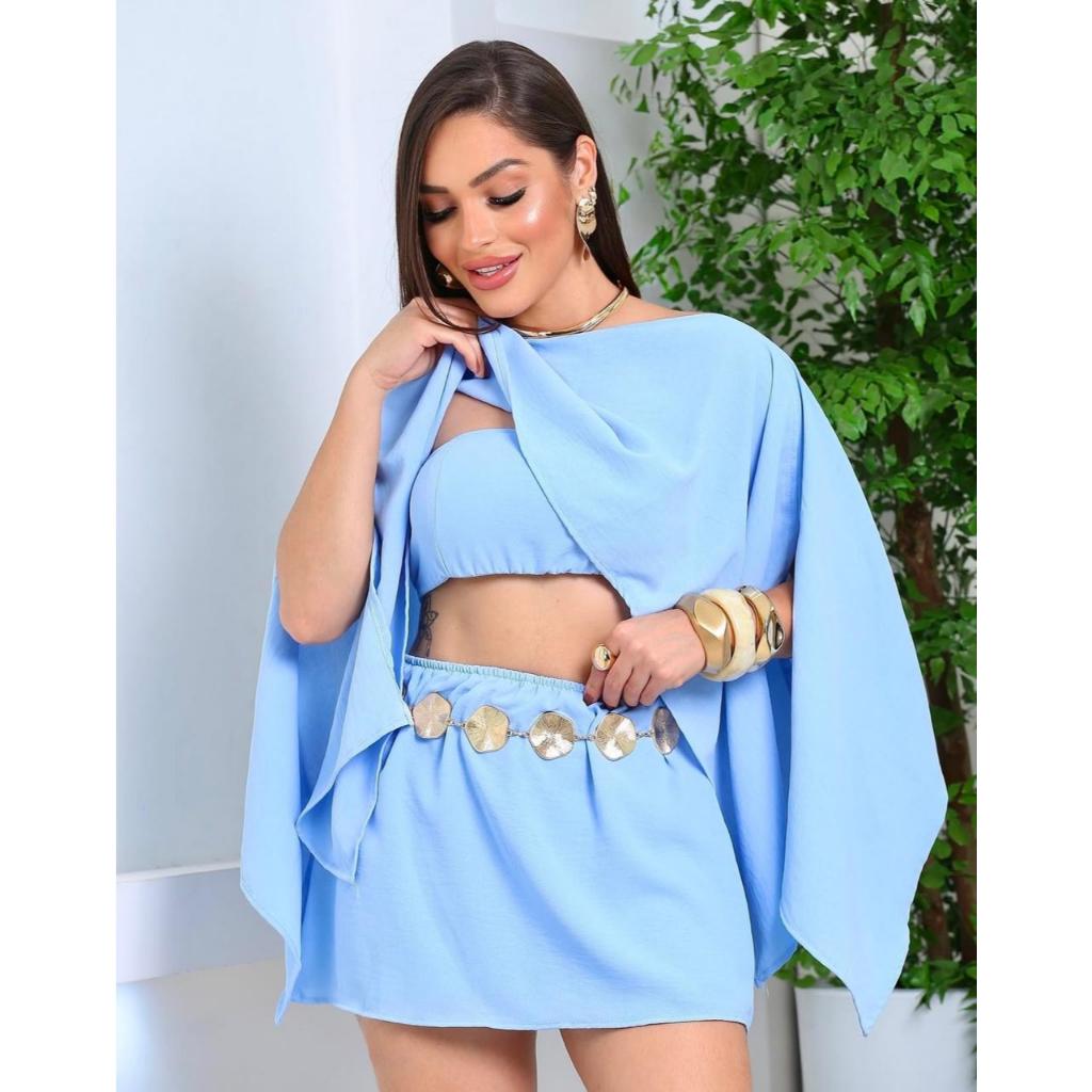 Conjunto 3 Peças Top , Capa e Short Saia Moderno com Caimento Estiloso no Tecido Duna Elegante. em Oferta na Shopee