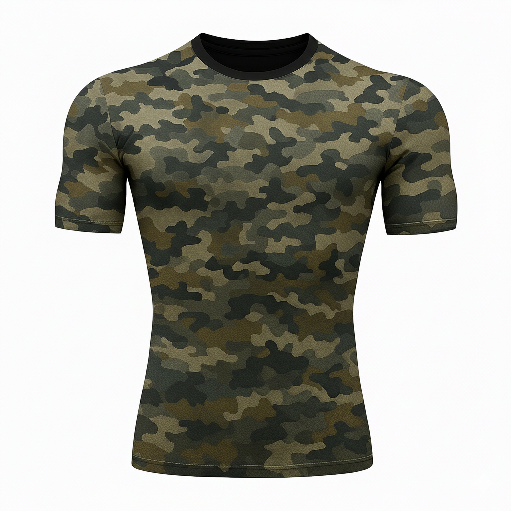 Camiseta Térmica Unissex Manga Curta DryFit Camuflada Proteção Uv 50+ Camiseta Exército Segunda Pele