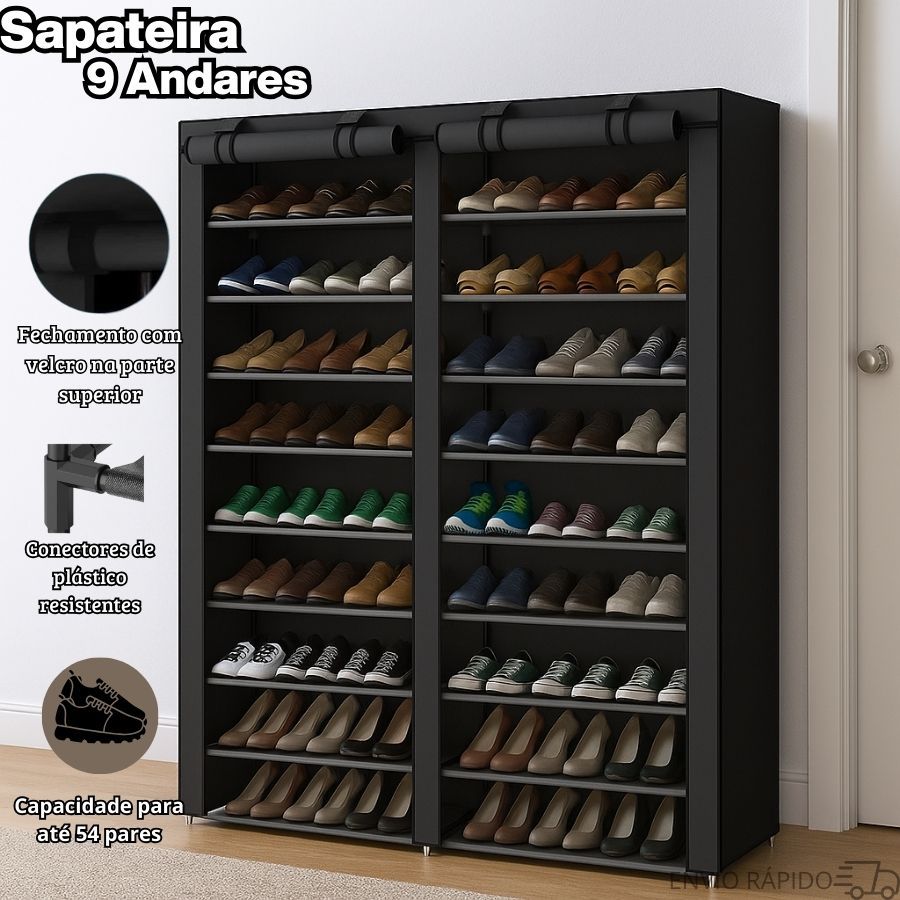 Sapateira Dupla 9 Andares até 54 Pares de Calçados Organizador Desmontável Sapateira Vertical em Oferta na Shopee