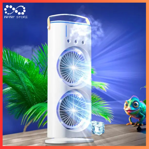 Ventilador Duplo Recarregável Umidificador Giratório Ar Com Reservatório Com LED em Oferta na Shopee