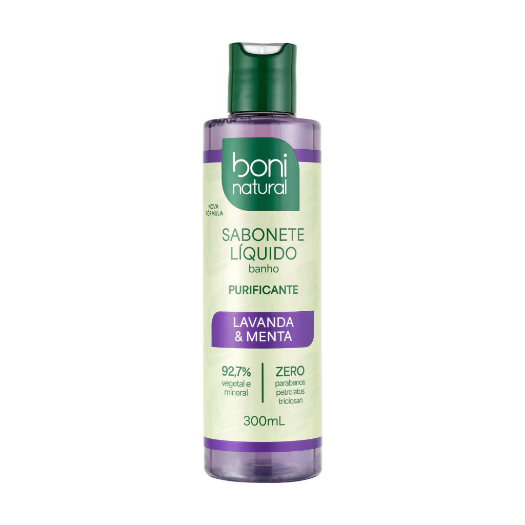 Sabonete Líquido Boni Natural Lavanda e Menta 300ml - Sem Parabeno, Vegano