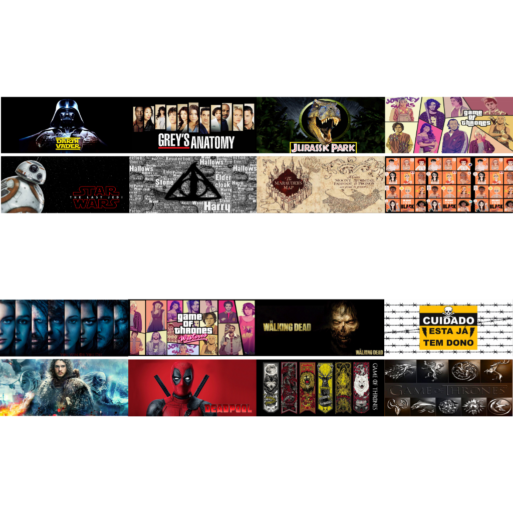 Pack 32 Estampas ProntasSeries Filmes Jogos Jurassic Park Star Wars Harry Potter Game Of Thrones Geys Anatomy