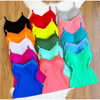 Blusinha Viscolaycra Feminina Alcinha Bojo Renda Algodão Divervas Cores ! em Oferta na Shopee