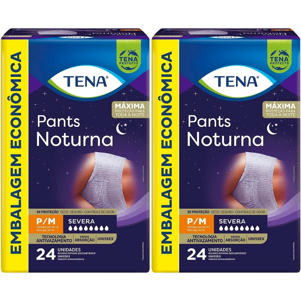 Kit 2ptes TENA PANTS NOTURNA P/M 24un cada - Total 48un em Oferta na Shopee