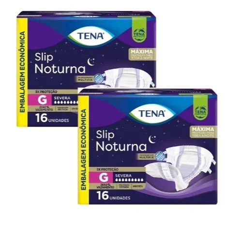 Kit 2ptes Fralda TENA SLIP NOTURNA G 16un -Total 32un em Oferta na Shopee