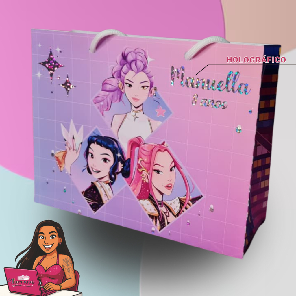 Sacolinha Surpresa Guerreiras do K-POP Huntrix Holográfica | Lembrancinha Personalizada | Pegue e Monte | Festa Infantil