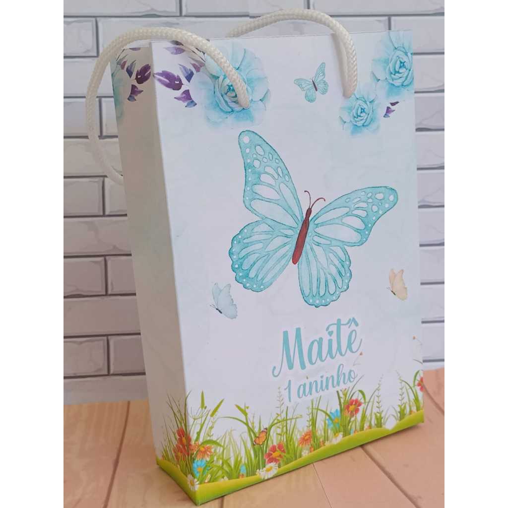 Sacolinha Surpresa Personalizada Lembrancinha Jardim Encantado Borboleta Azul PEGUE E MONTE