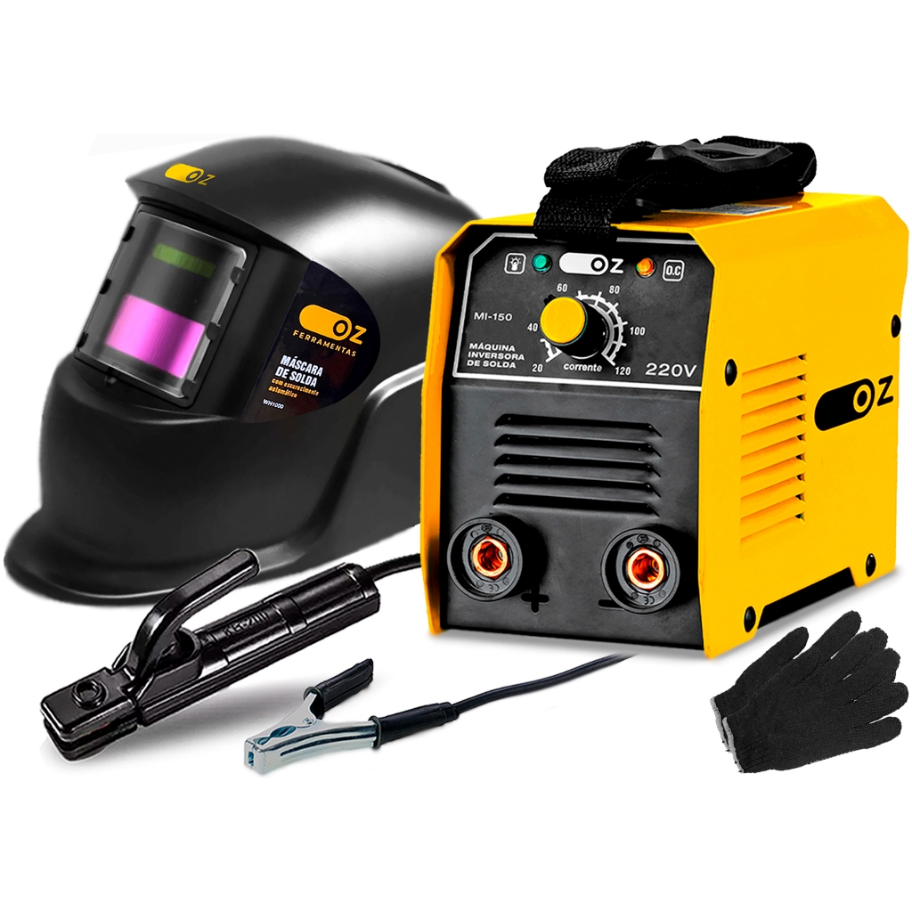 Máquina Inversora De Solda 120a 220v OZ Com Mascara De Solda Automatica E Luva De Pedreiro em Oferta na Shopee