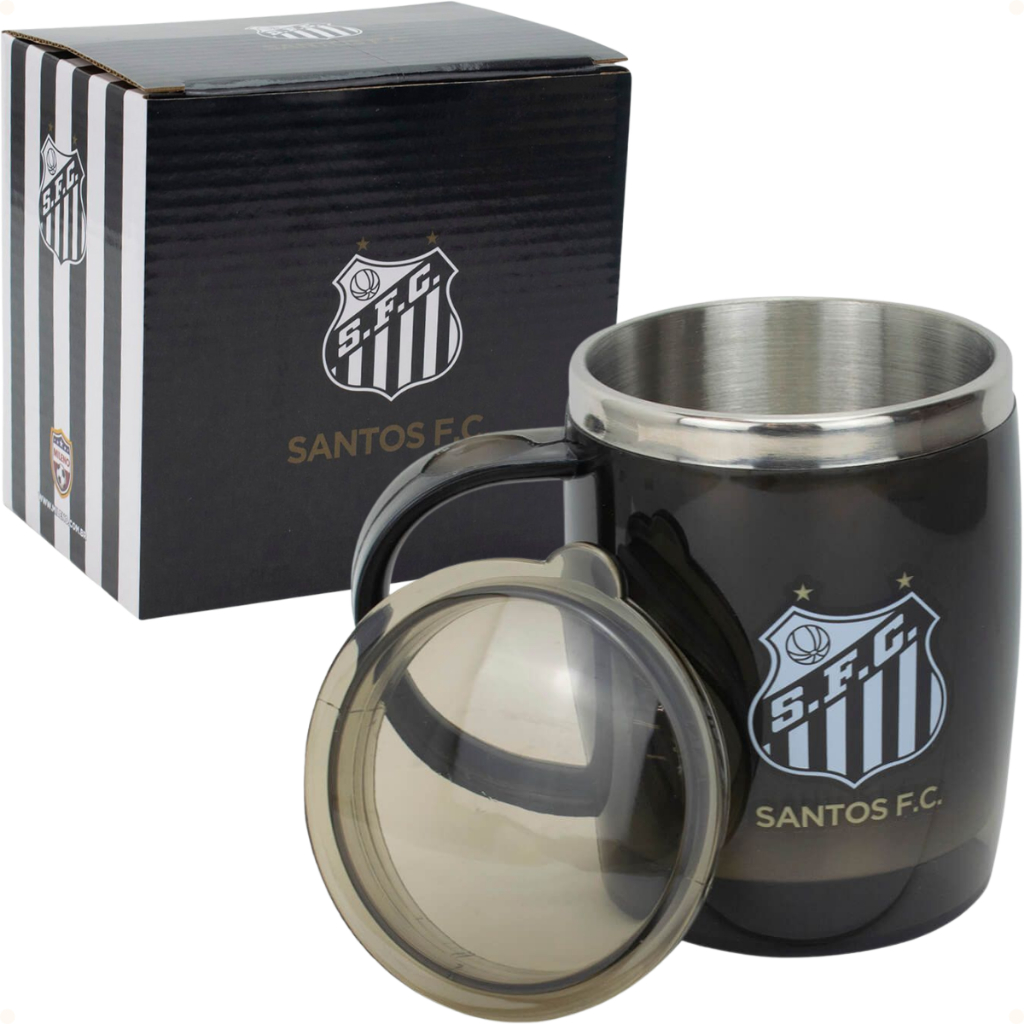 Caneca Térmica Com Tampa 450ml Santos Preta Ref.: QH002AZ-4