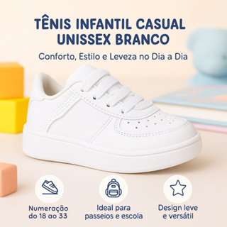 Tênis Branco Baby e Infantil: Conforto Incomparável, Ideal para Correr e Brincar – Tamanhos 18-33 em Oferta na Shopee