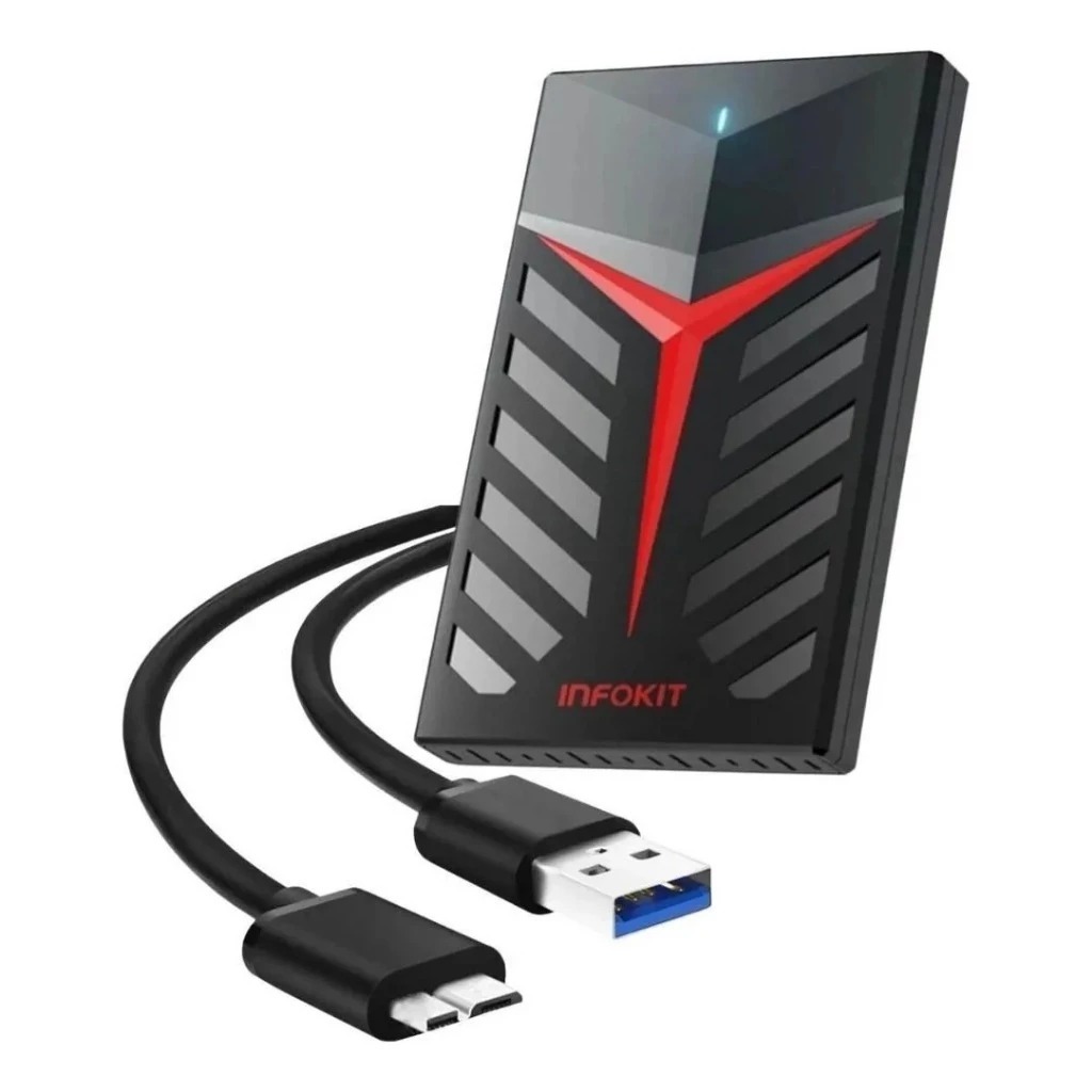 Case para HD Gamer 2.5 Sata II Usb 3.0 Fast 5 Gbps UASP 3TB INFOKIT - ECASE-350 BT