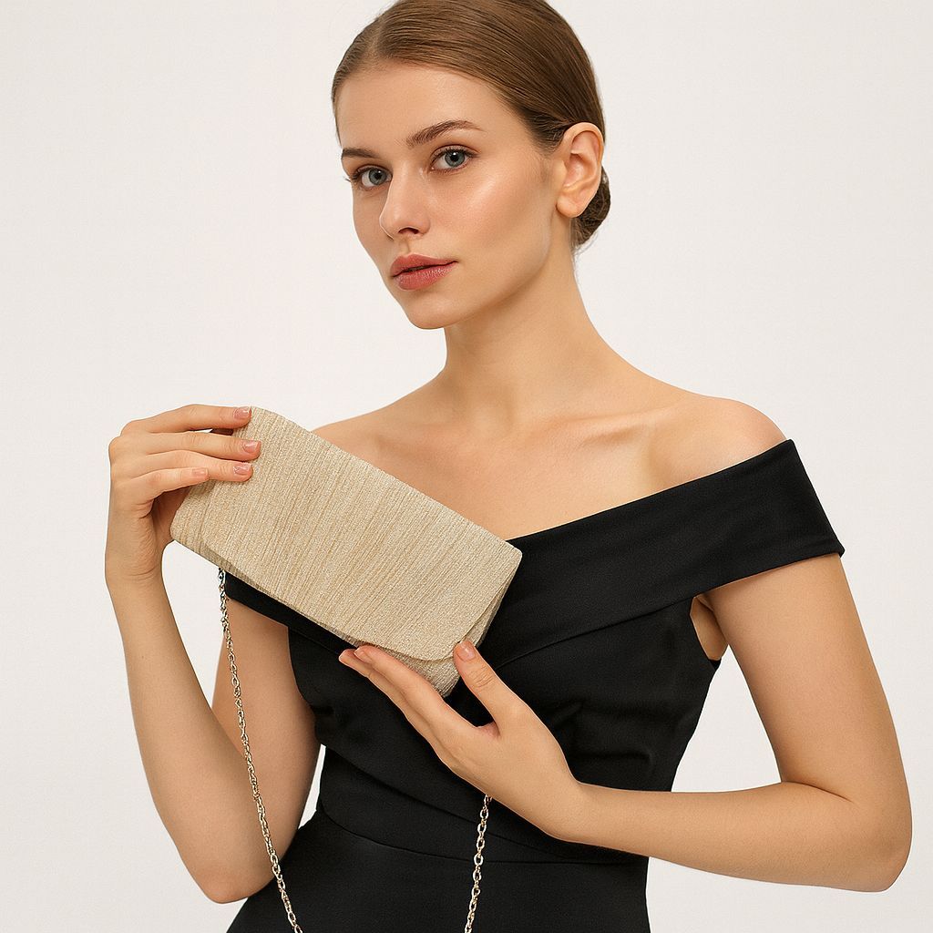 Feminino Carteira Clutch Festiva com Alça de Corrente e Glitter - 038/7: Luxo e Funcionalidade
